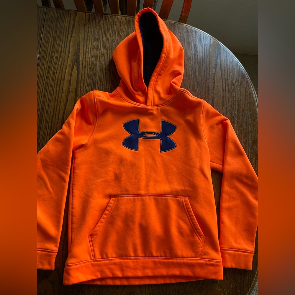 Boys Under Armour youth LG orange and blue sweatshirt